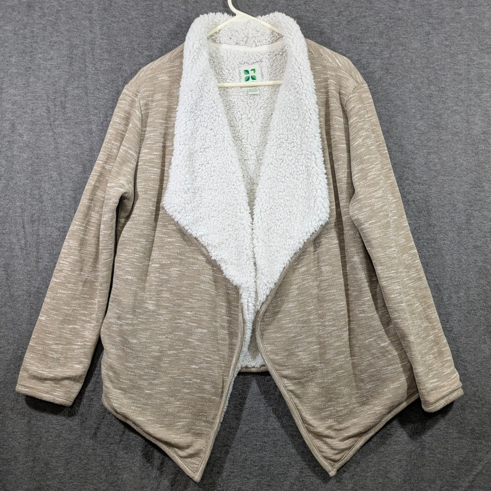Green Tea Woman's Sherpa Open Front Cardigan Cold Office Wear Size XXL